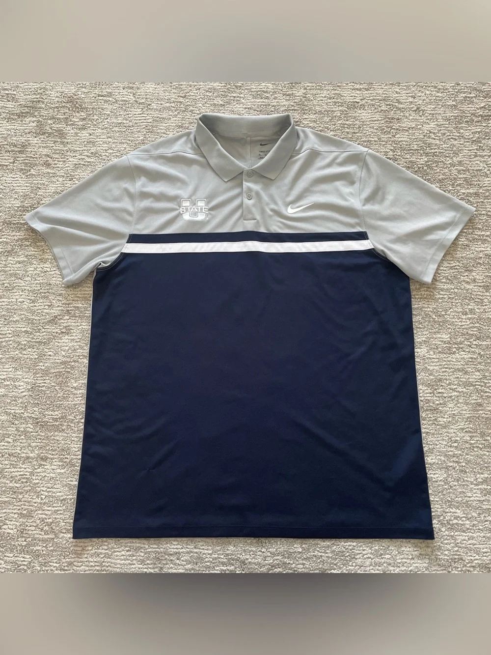 Nike Utah State Aggies Dri-Fit Polo Gray Blue Colorblock Men’s XL Performance